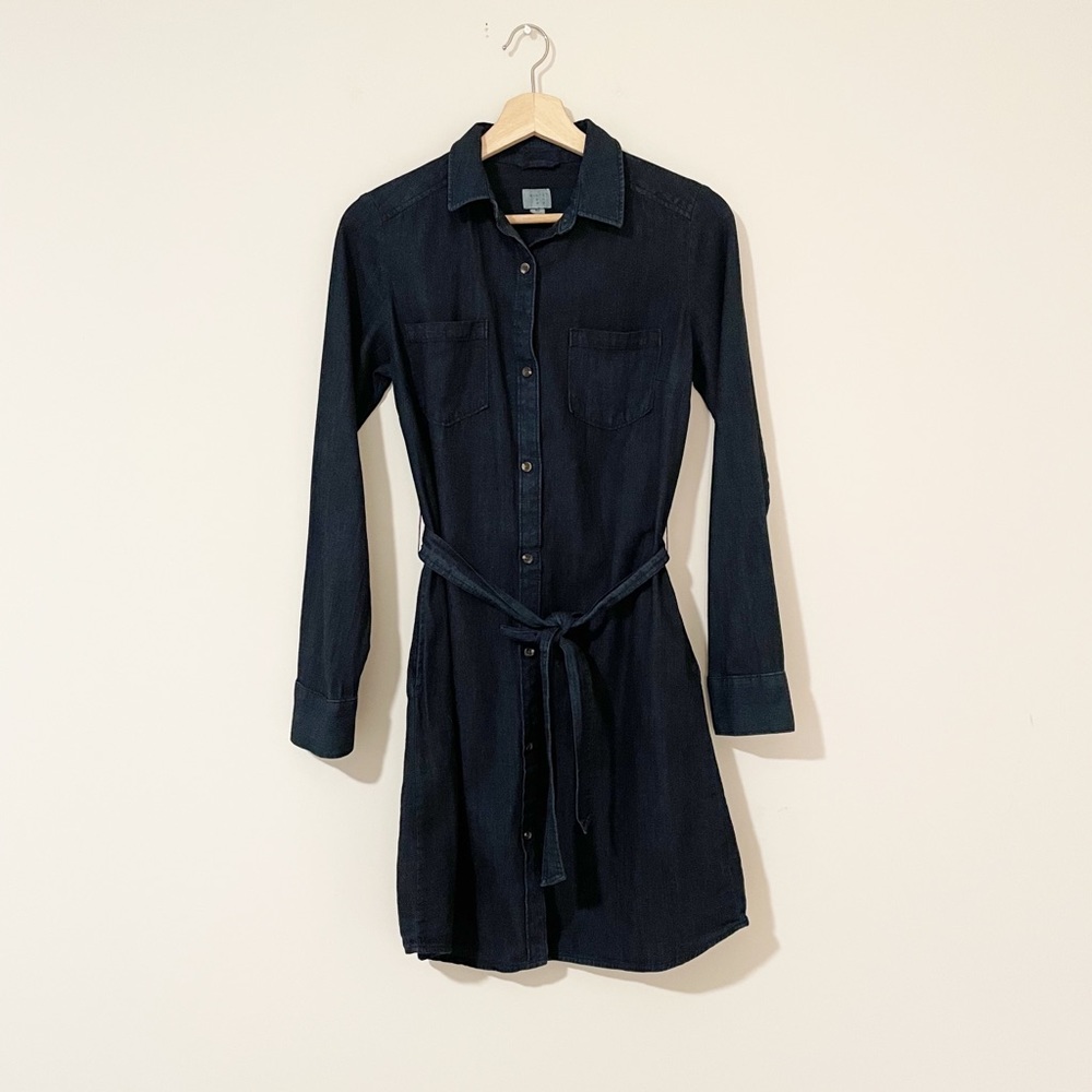 A New Day Dark Wash Denim Long Sleeve Dress 100% Cotton